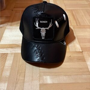 Black Trucker Hat with Deer Skull Patch